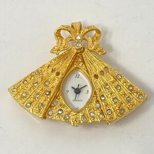 Lind Pendant Necklace Watch Gold Tone Crystal Bling Fan New Battery